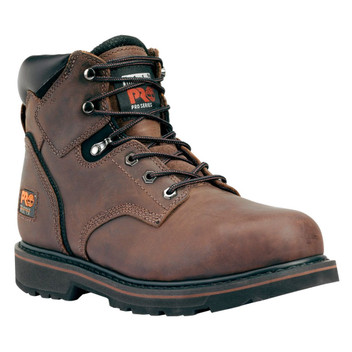 Brown Timberland steel toe work boots.